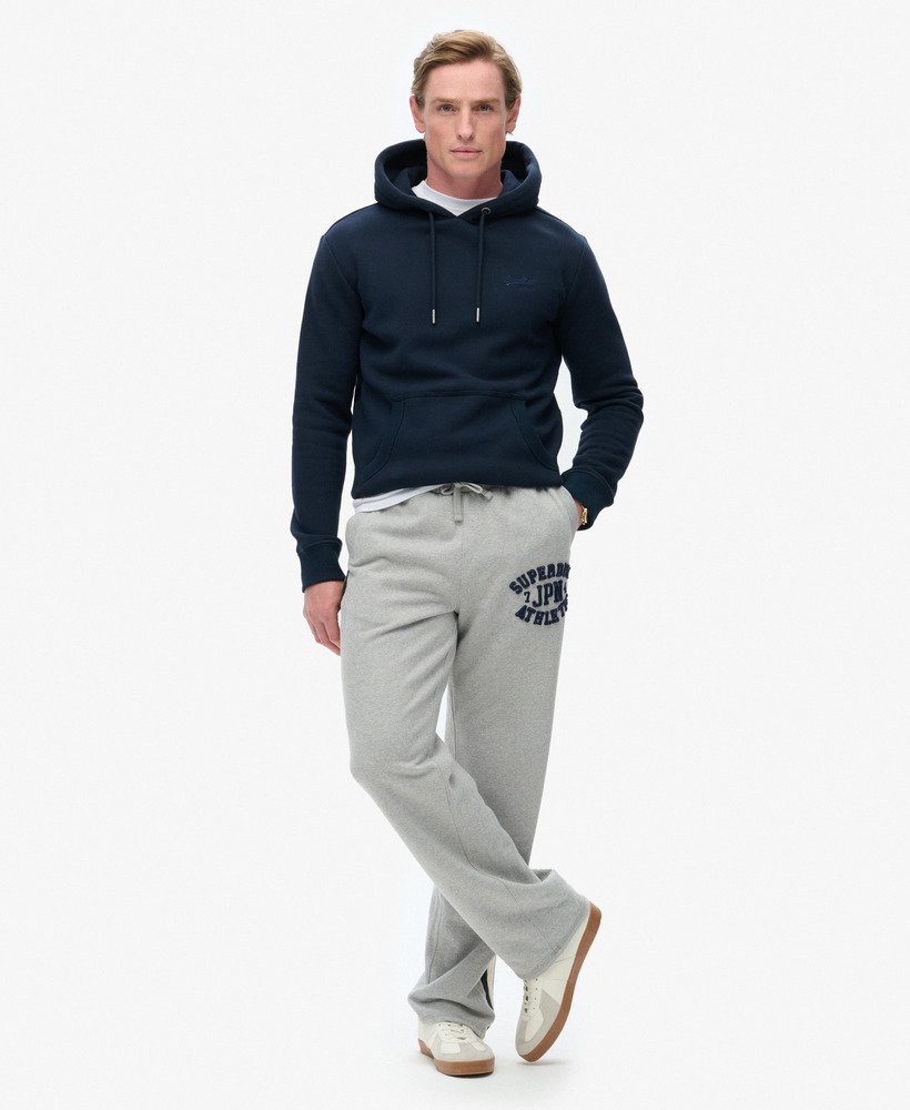 vintage sportieve joggingbroek in vintage sweatstof lichtgrijs gemêleerd.