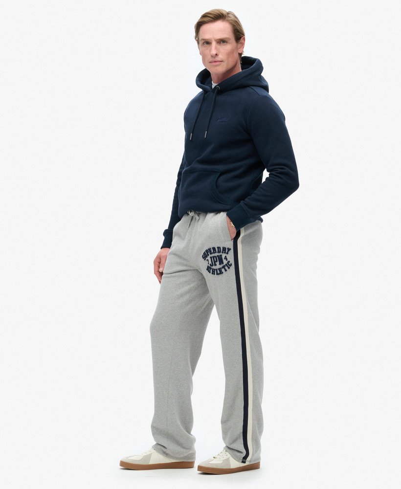 vintage sportieve joggingbroek in vintage sweatstof lichtgrijs gemêleerd.