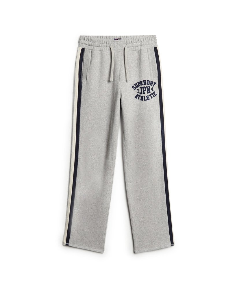 vintage sportieve joggingbroek in vintage sweatstof lichtgrijs gemêleerd.