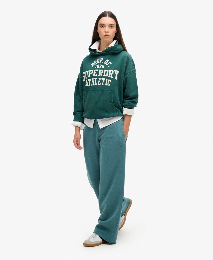 wasbare joggingbroek met wijde pijpen in hydro dark turquoise