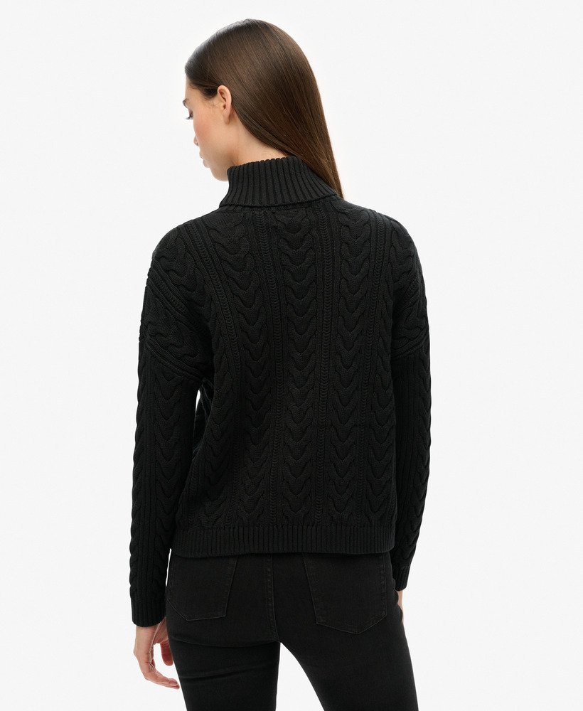 trui met verlaagde schouders en rolkraag in zwart