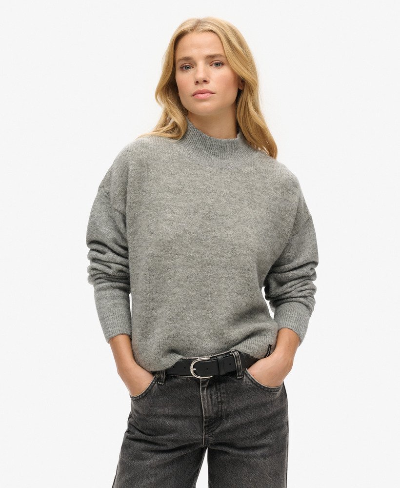 vintage essential mock neck jumper in lichtgrijs gemengd