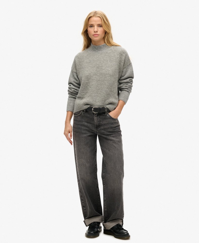 vintage essential mock neck jumper in lichtgrijs gemengd