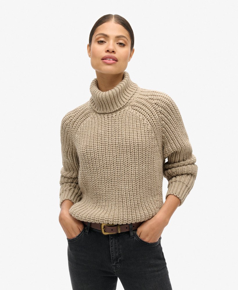 slouchy gebreide coltrui in zacht beige gemêleerd