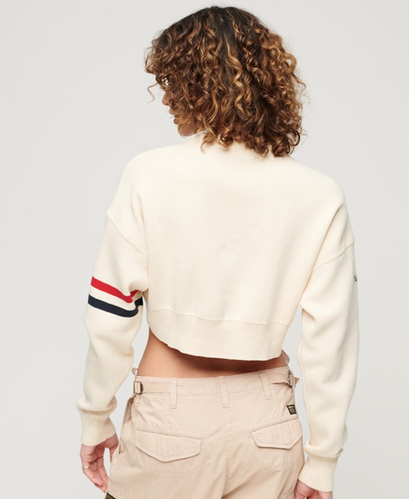 varsity crop crew jumper in new chalk
