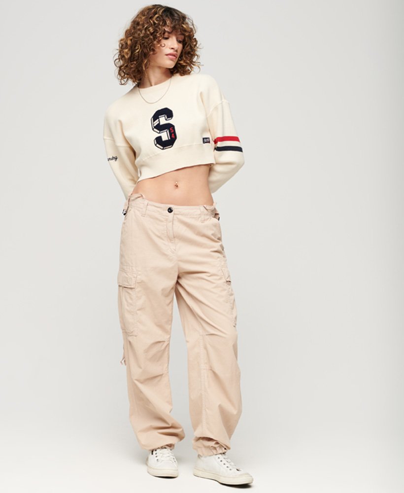 varsity crop crew jumper in new chalk
