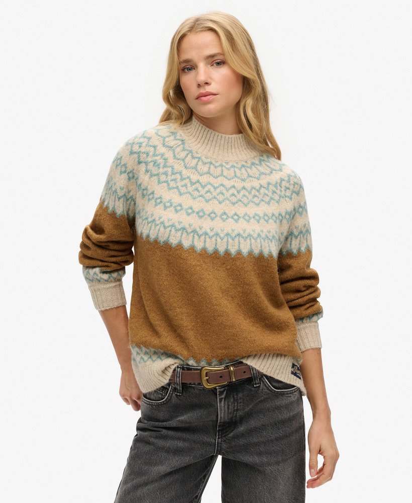 slouchy gebreide trui met patroon in karamelkleurige fairisle