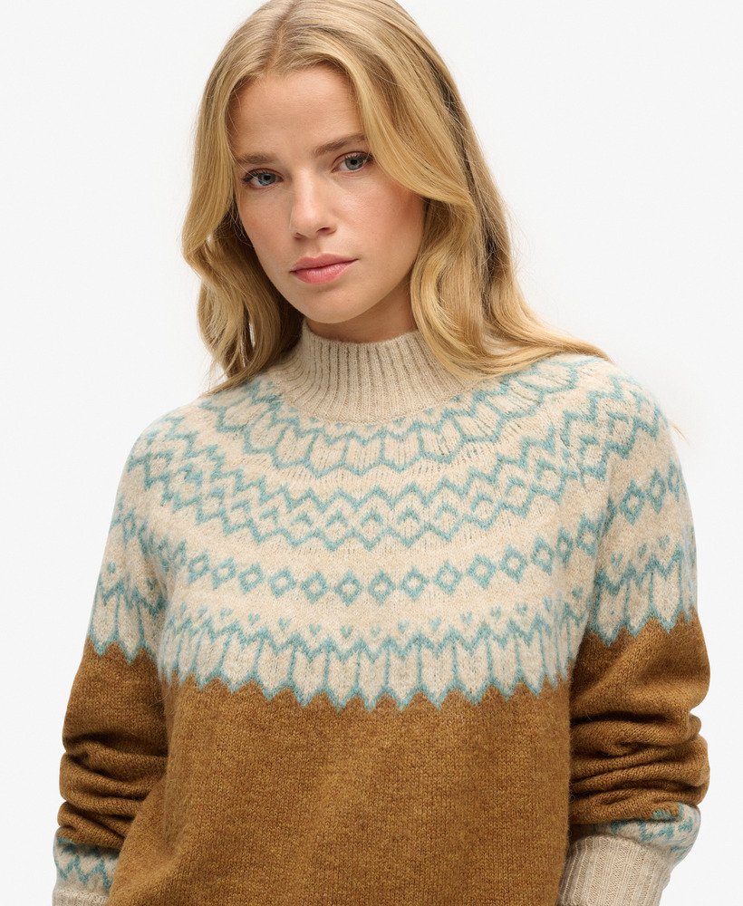 slouchy gebreide trui met patroon in karamelkleurige fairisle