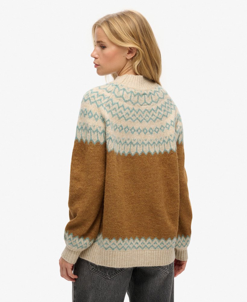 slouchy gebreide trui met patroon in karamelkleurige fairisle