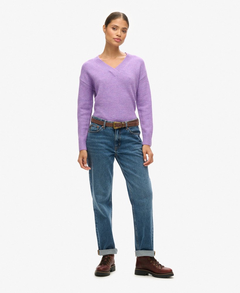 oversized v-hals trui in candy frost paars gemêleerd