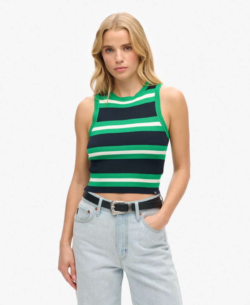 fijn gebreide tanktop in eclipse navydrop kick green