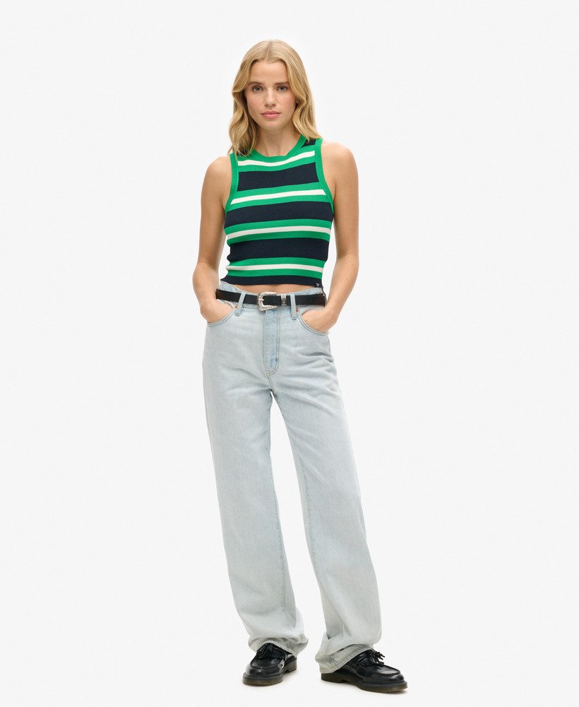 fijn gebreide tanktop in eclipse navydrop kick green
