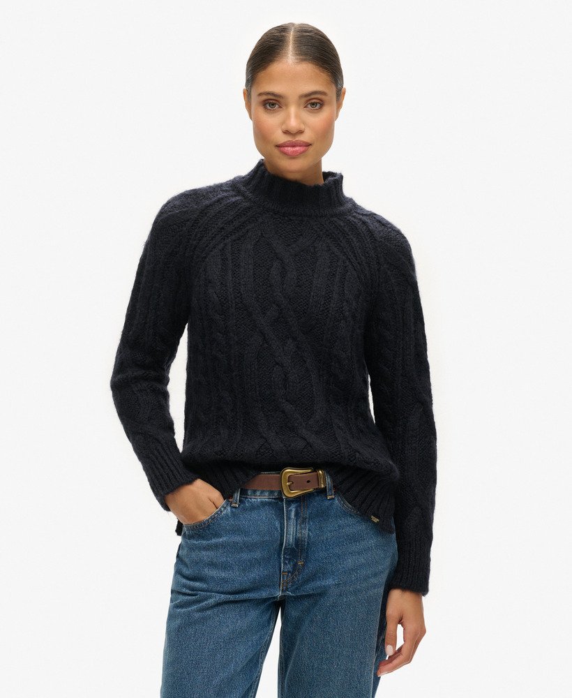 kabeltrui met hoge hals in eclipse navy