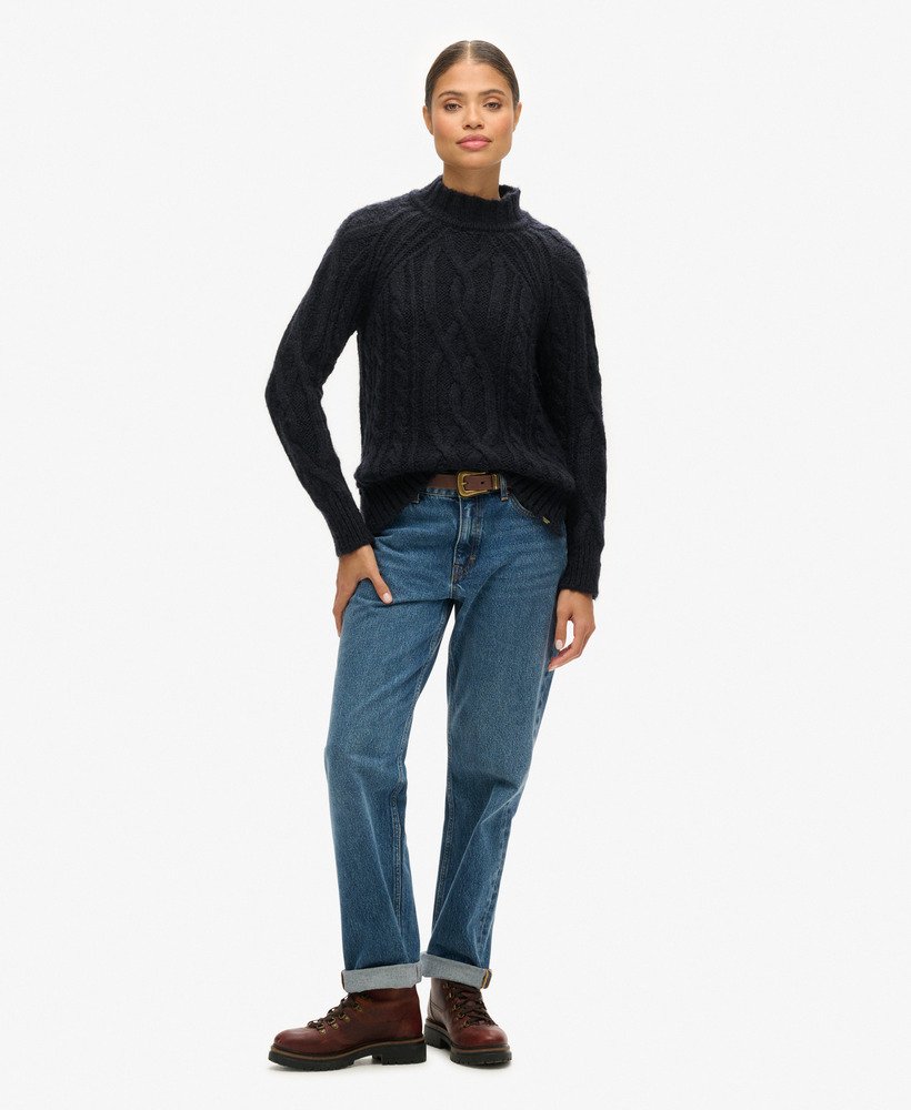 kabeltrui met hoge hals in eclipse navy