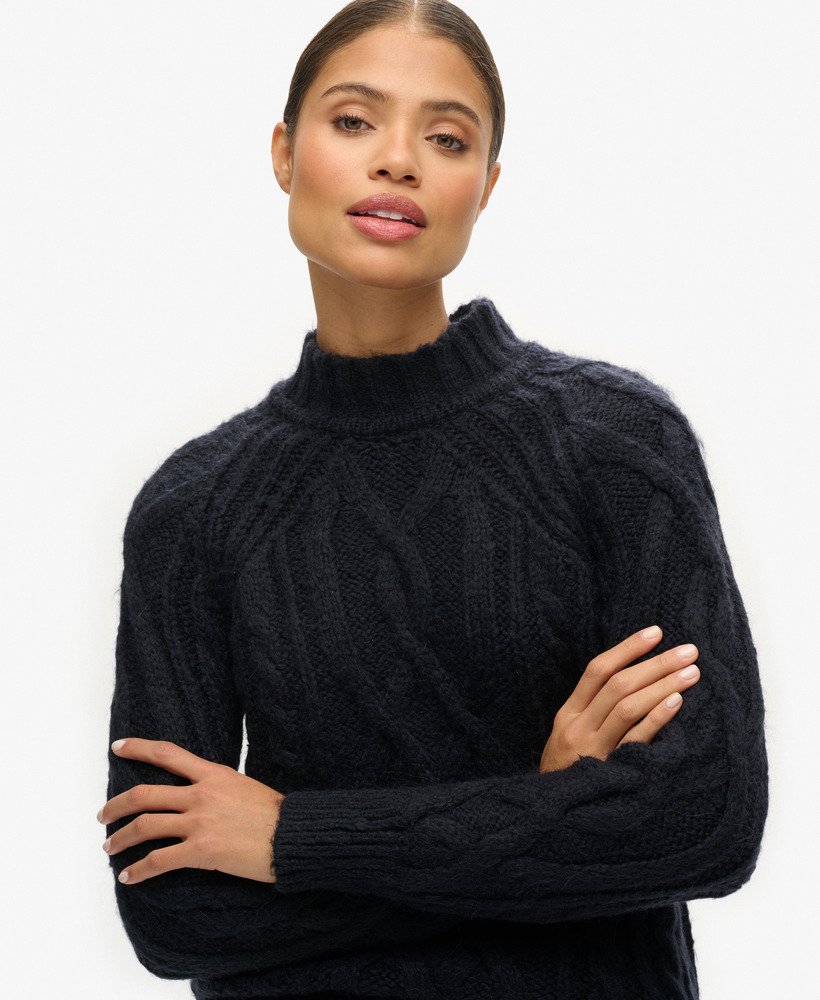kabeltrui met hoge hals in eclipse navy