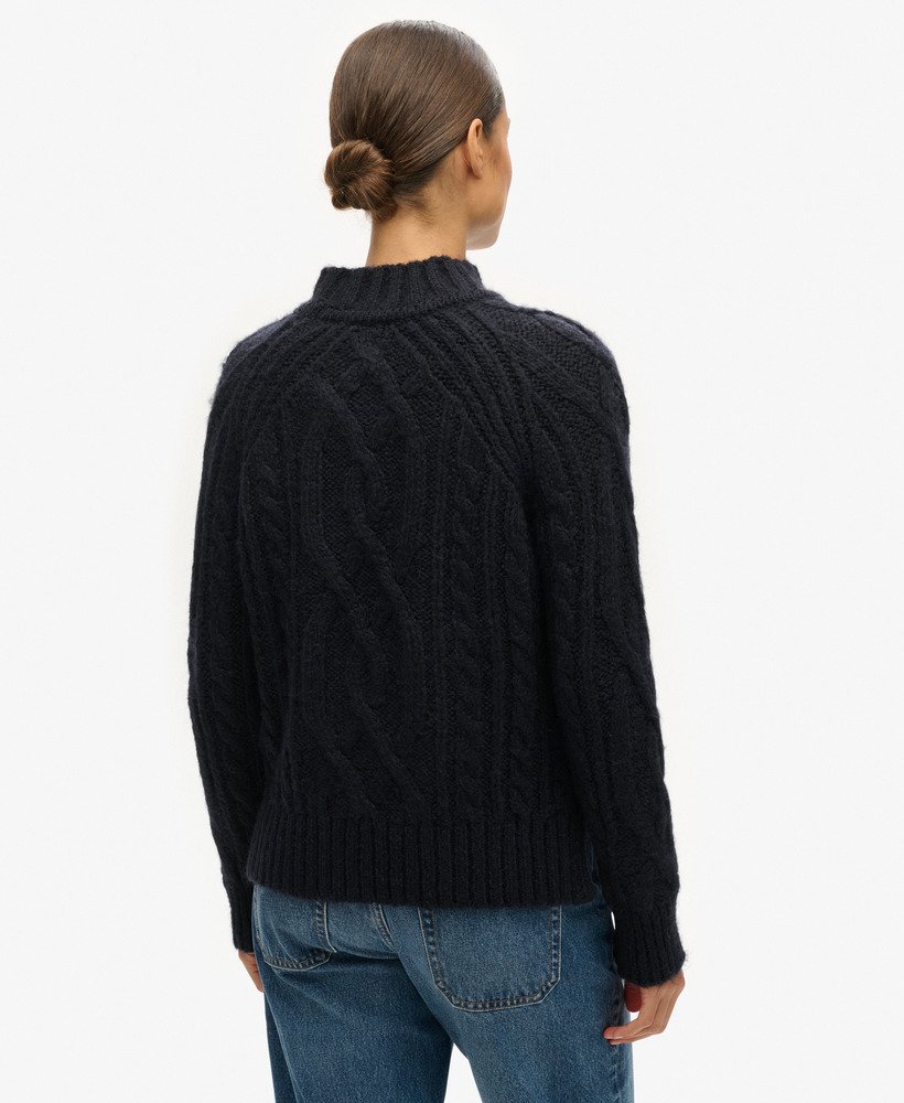 kabeltrui met hoge hals in eclipse navy