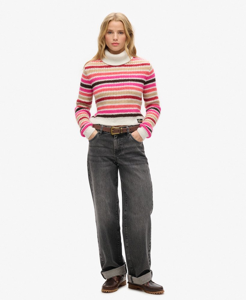 gestreepte cropped coltrui in ecru strepen