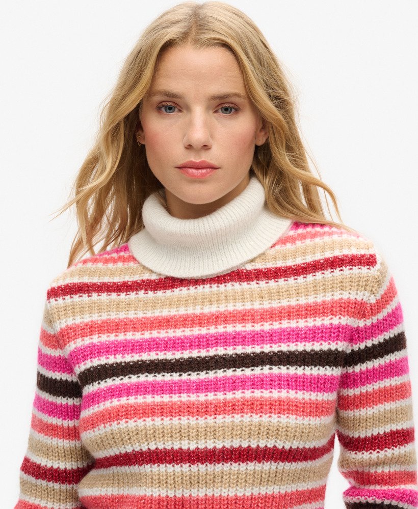 gestreepte cropped coltrui in ecru strepen