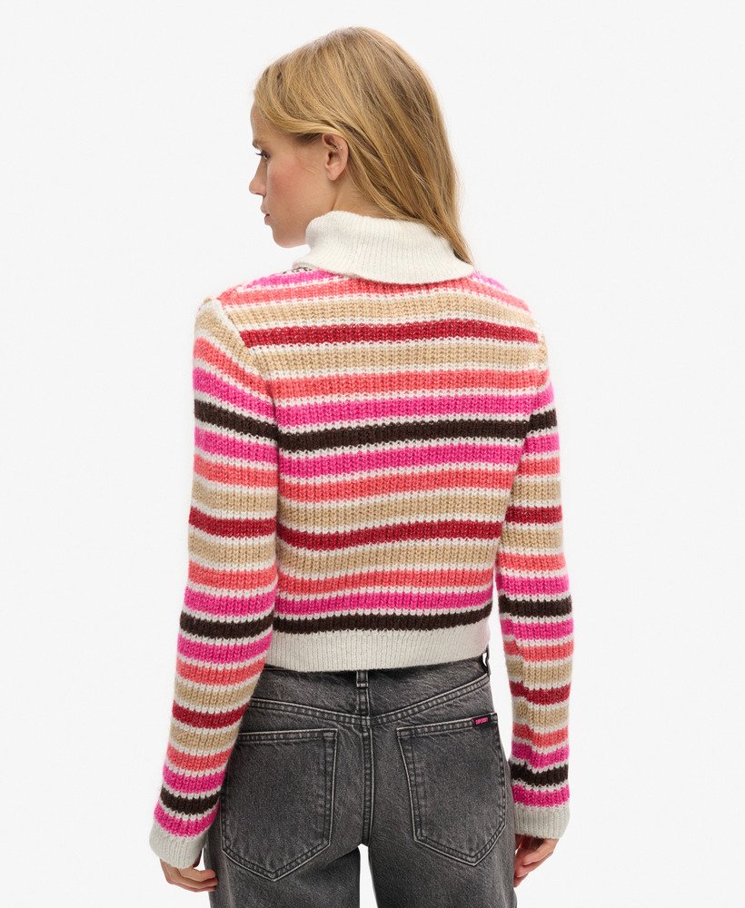 gestreepte cropped coltrui in ecru strepen