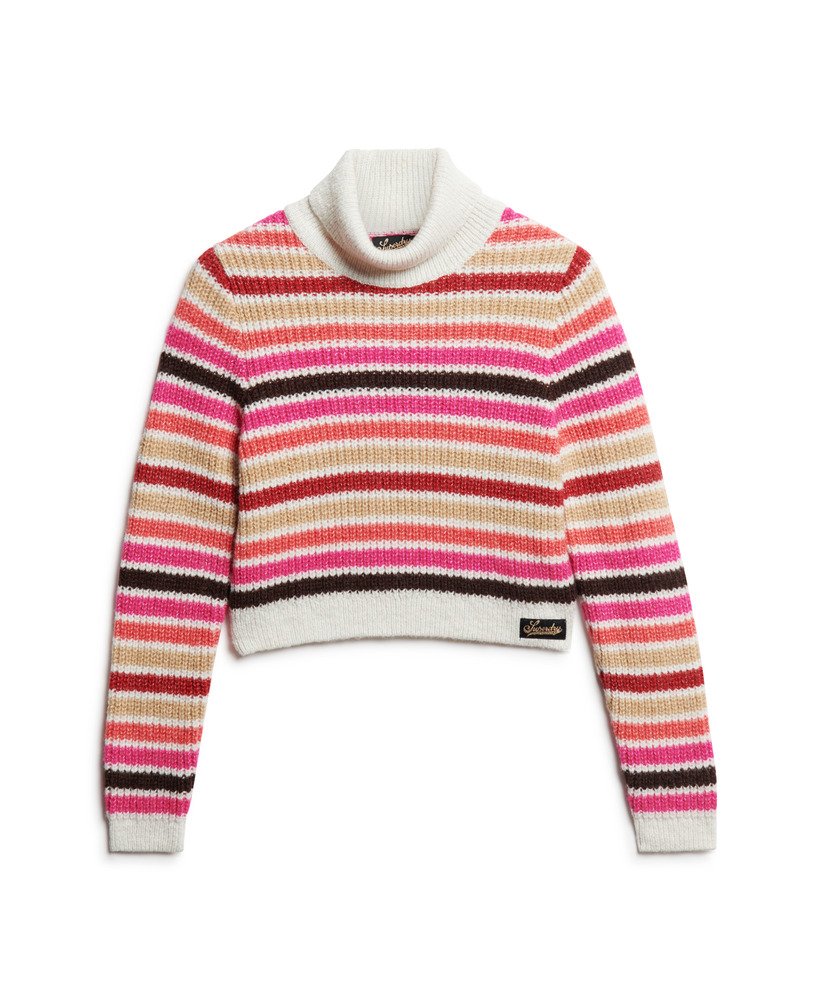 gestreepte cropped coltrui in ecru strepen