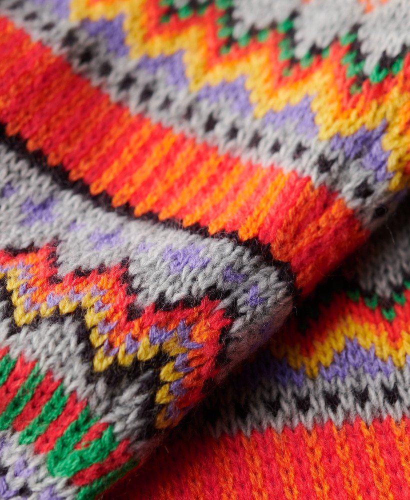 gebreide trui met raglanstrepen en rolkraag in grijs gemêleerd fairisle-patroon.
