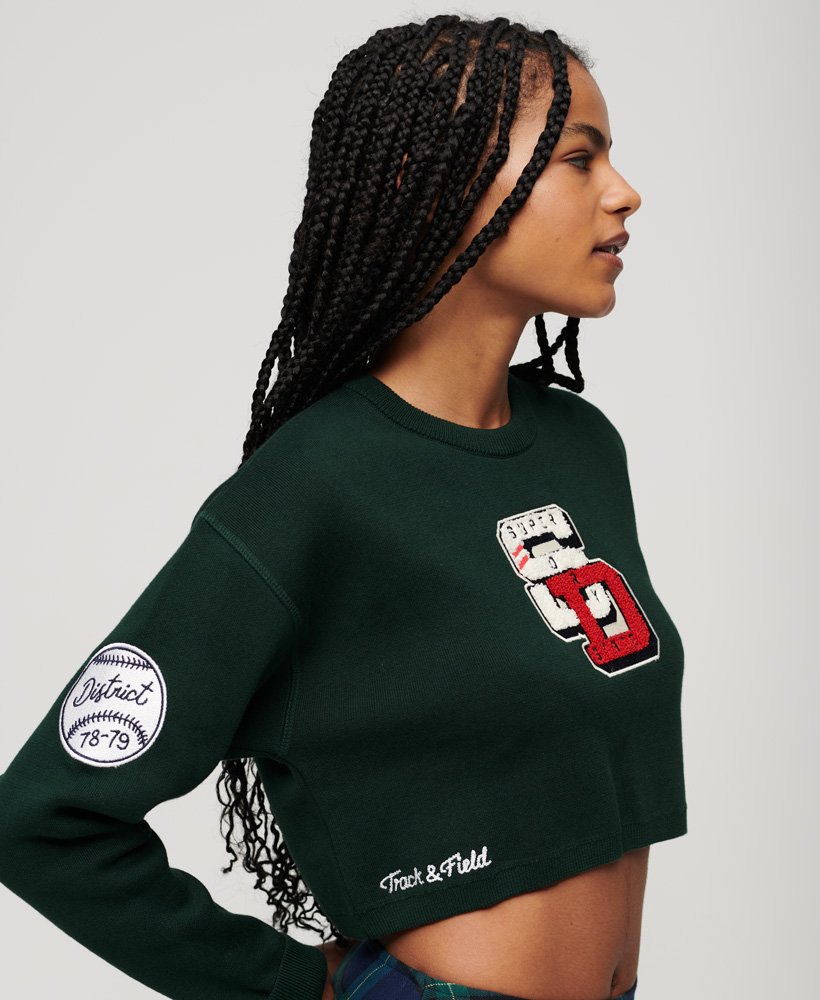 varsity cropped crew jumper in emailgroen