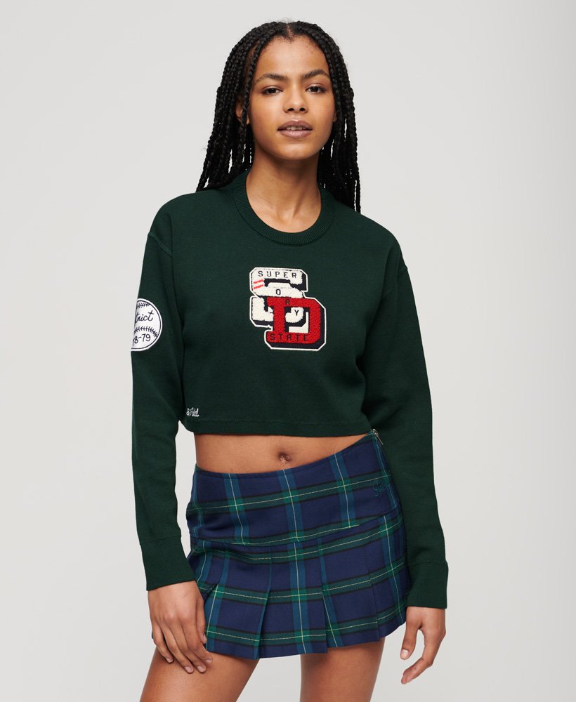 varsity cropped crew jumper in emailgroen