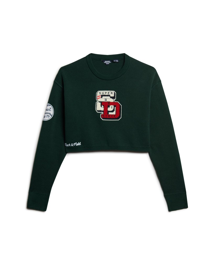 varsity cropped crew jumper in emailgroen