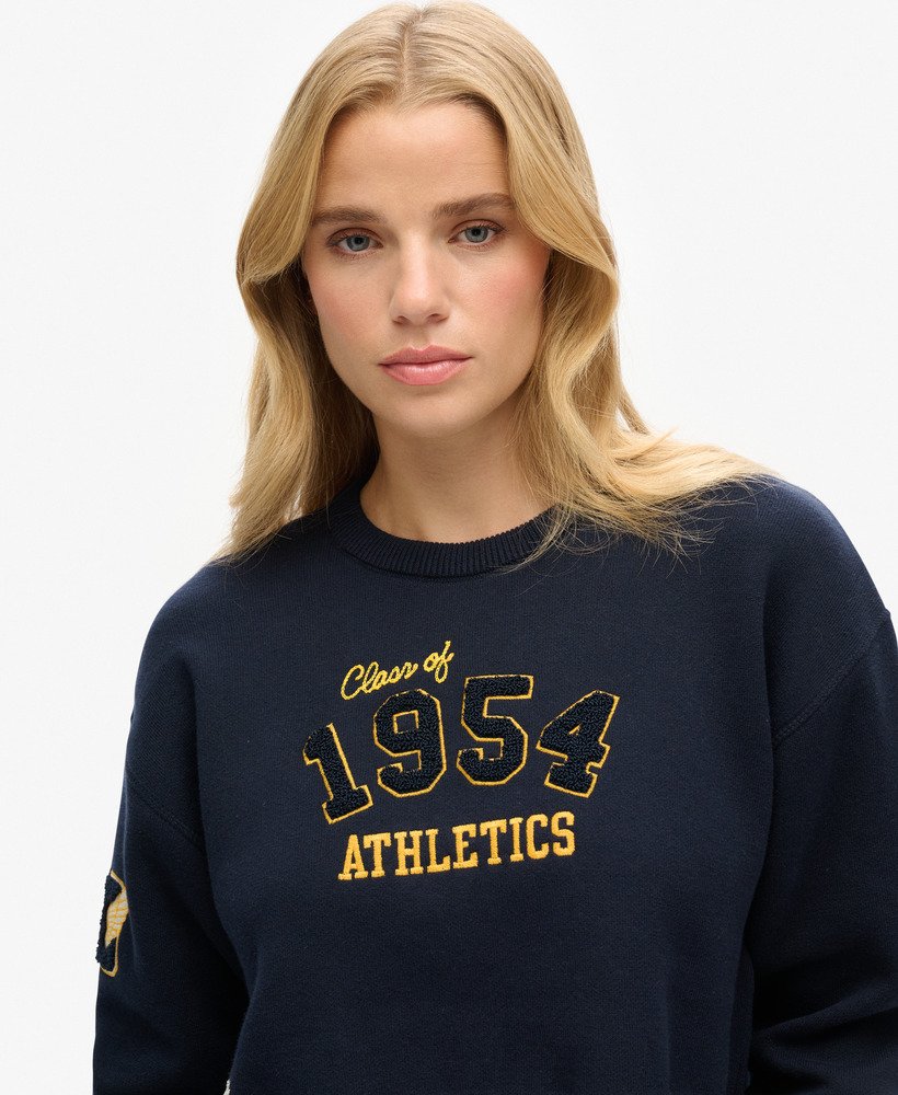 varsity cropped crew jumper in rich navy