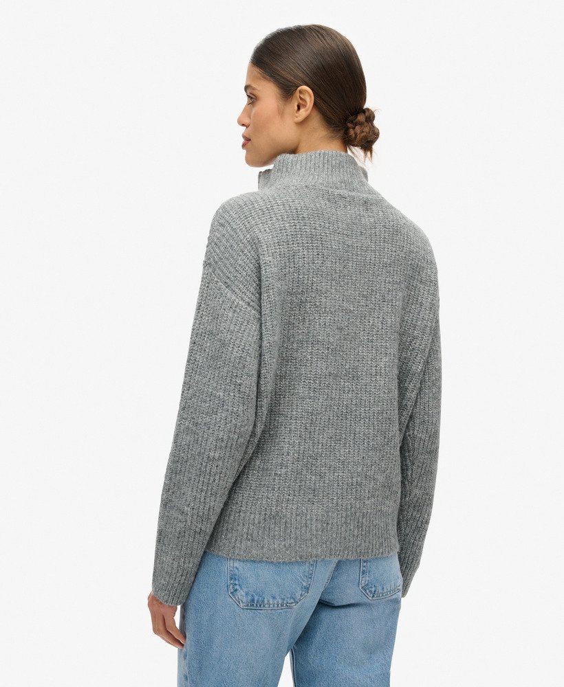 essentiële trui met ritssluiting in de kleur charcoal marl