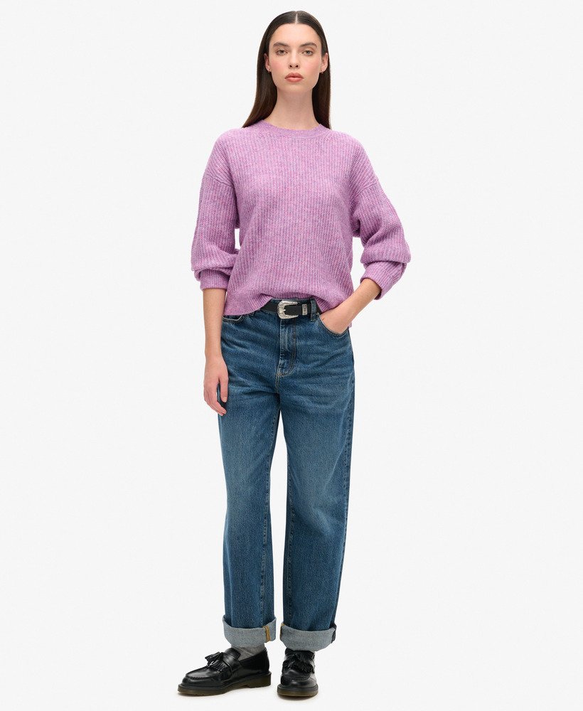 trui met ronde hals en geborstelde afwerking in lila-roze twist