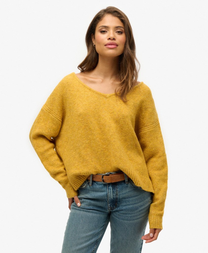 oversized v-hals trui in goudgele twist