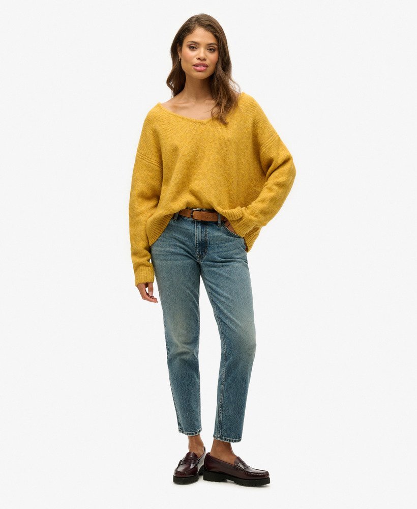 oversized v-hals trui in goudgele twist