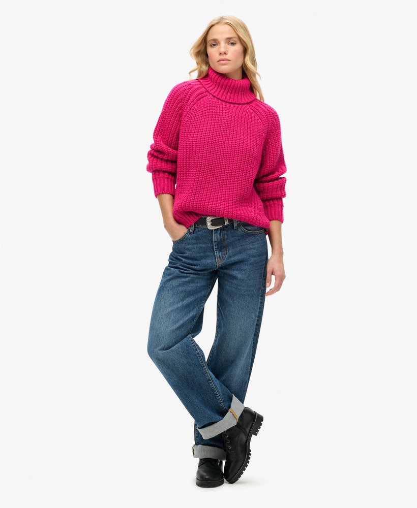 slouchy gebreide coltrui in hypermagenta roze gemêleerd