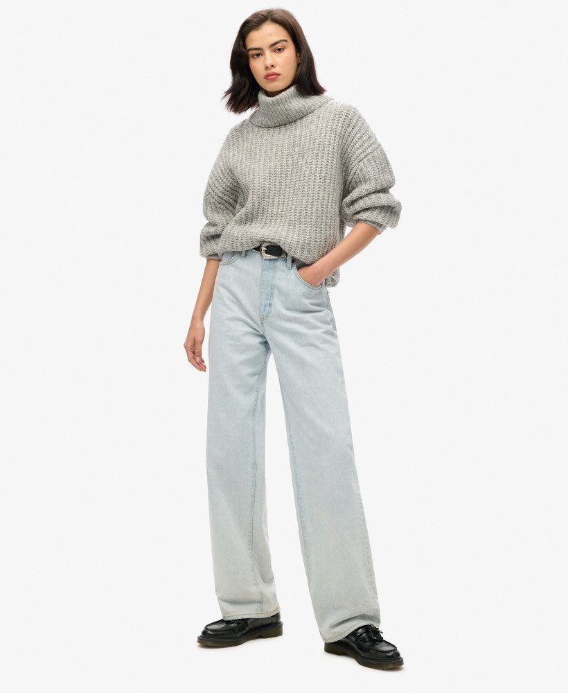 trui met slouchneck van geborsteld ribmateriaal in gemêleerd grijs met twist