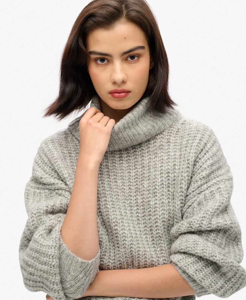 trui met slouchneck van geborsteld ribmateriaal in gemêleerd grijs met twist