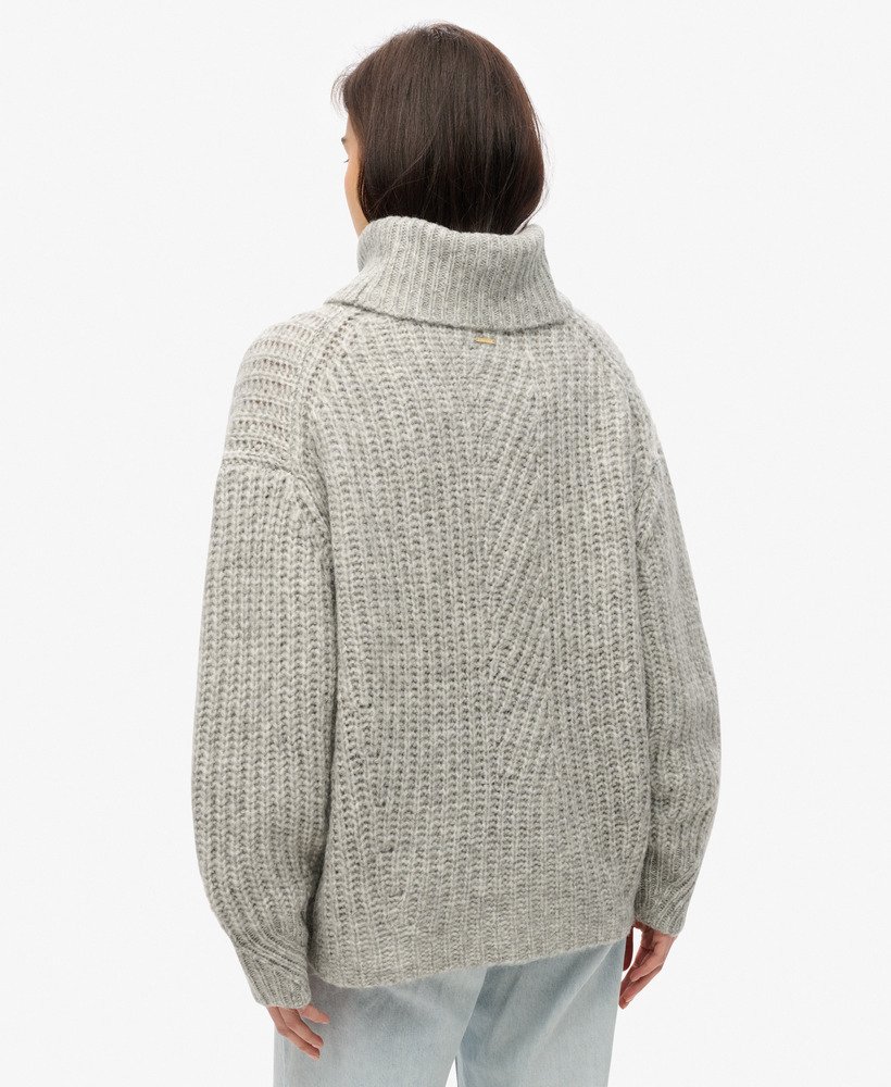 trui met slouchneck van geborsteld ribmateriaal in gemêleerd grijs met twist