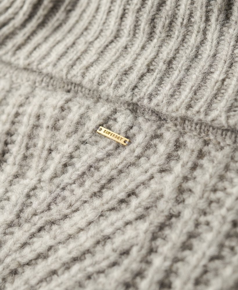 trui met slouchneck van geborsteld ribmateriaal in gemêleerd grijs met twist