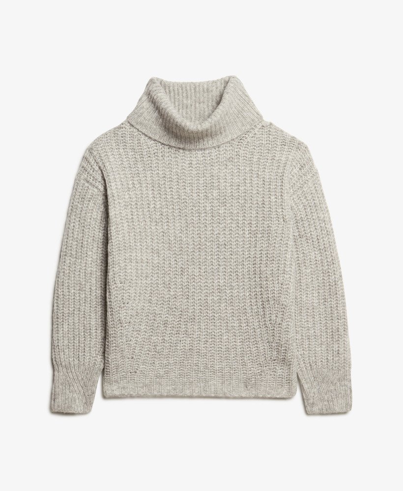 trui met slouchneck van geborsteld ribmateriaal in gemêleerd grijs met twist