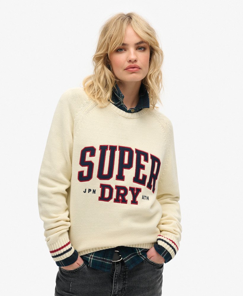 slouchy gebreide trui met print in naturel wit