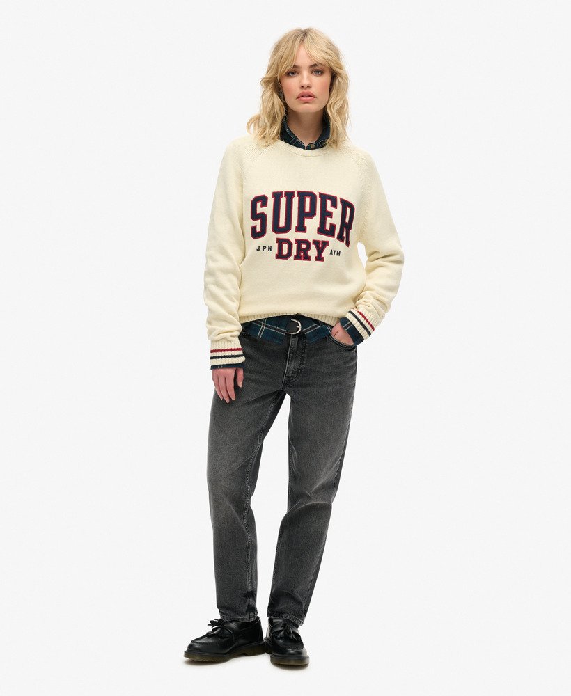 slouchy gebreide trui met print in naturel wit