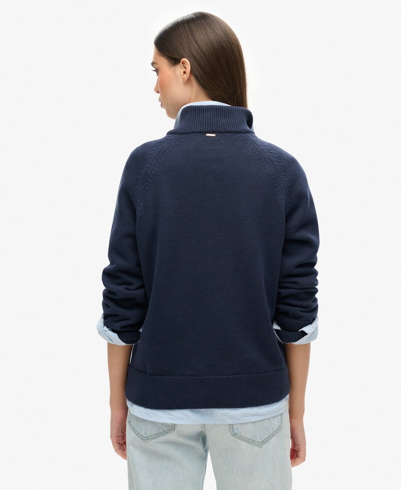 klassieke katoenen gebreide trui met halve rits in eclipse navy