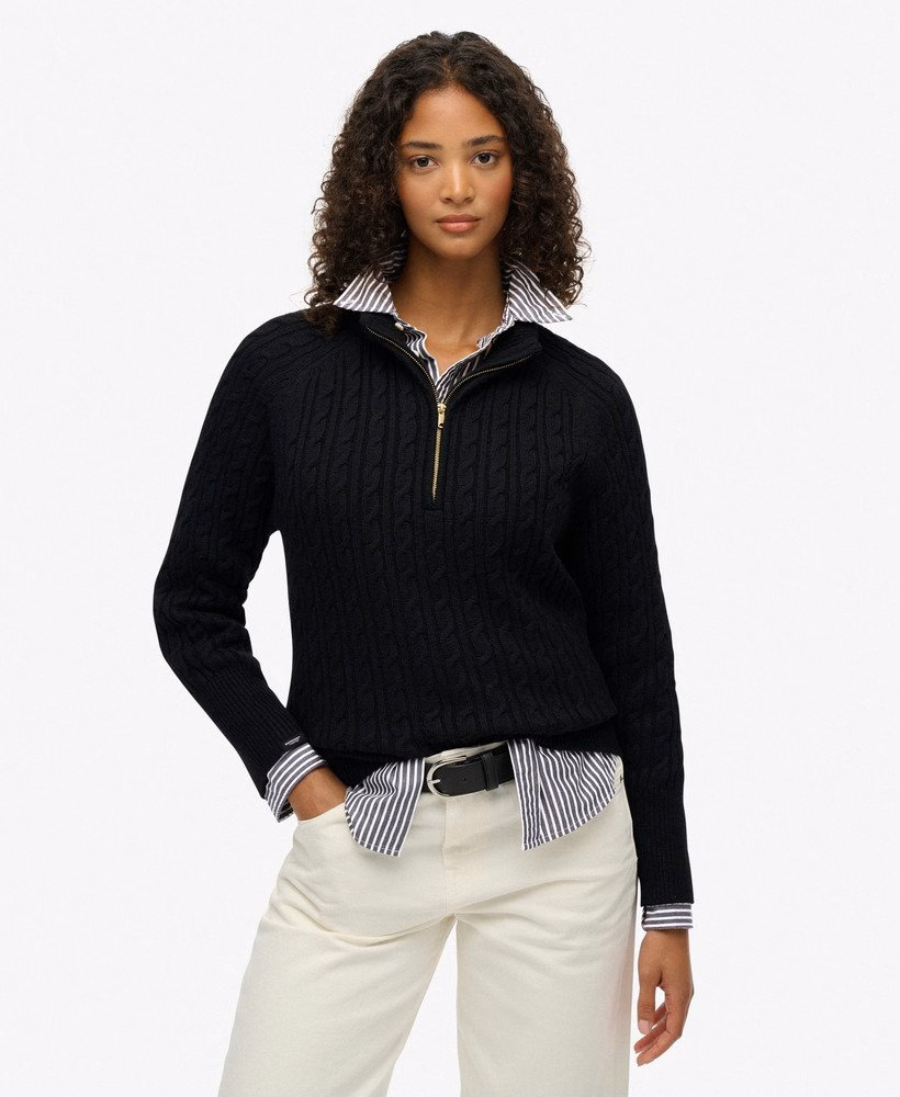 Geborstelde kabelgebreide Henley-trui