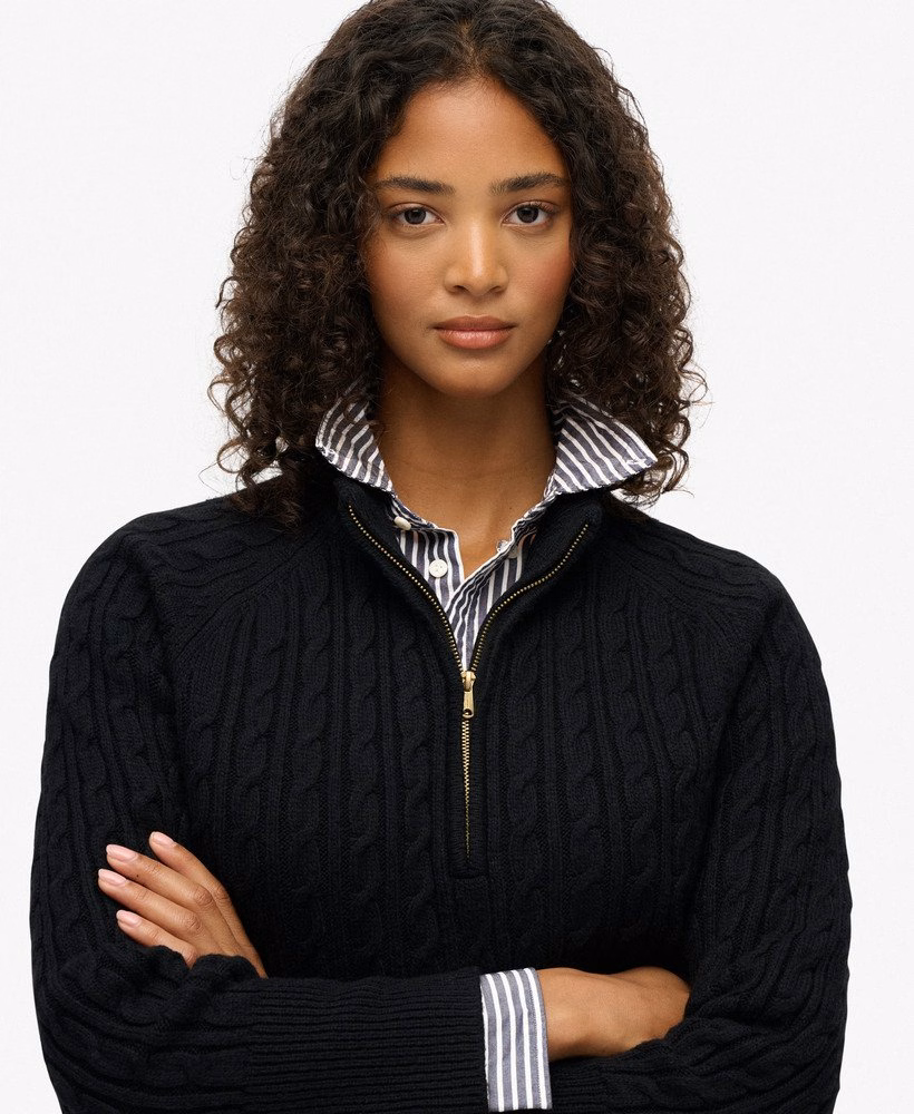 Geborstelde kabelgebreide Henley-trui