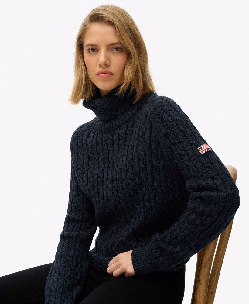 Slouchy Cable Roll Neck Jumper