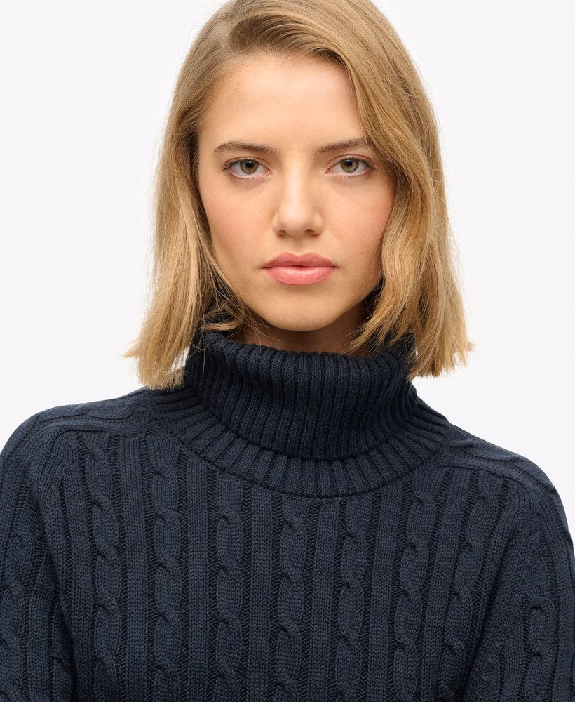 Slouchy Cable Roll Neck Jumper