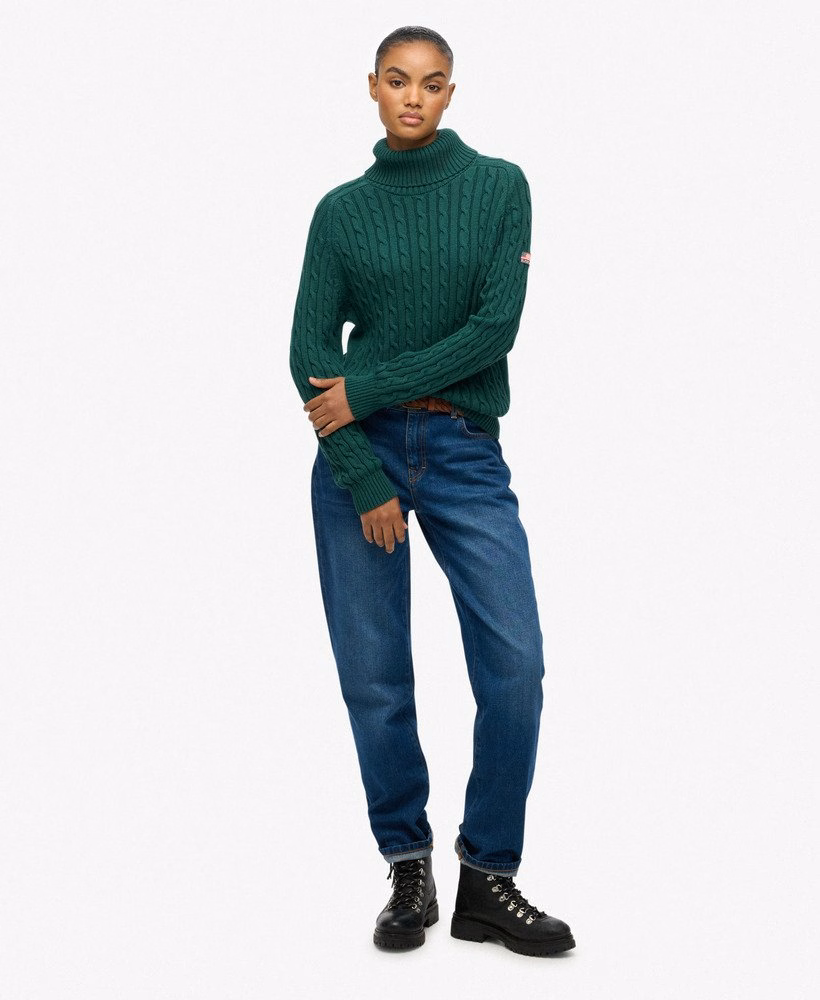 Slouchy Cable Roll Neck Jumper