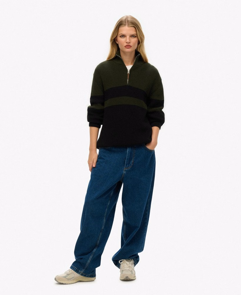 Oversized katoenen trui met klassieke strepen en halve rits