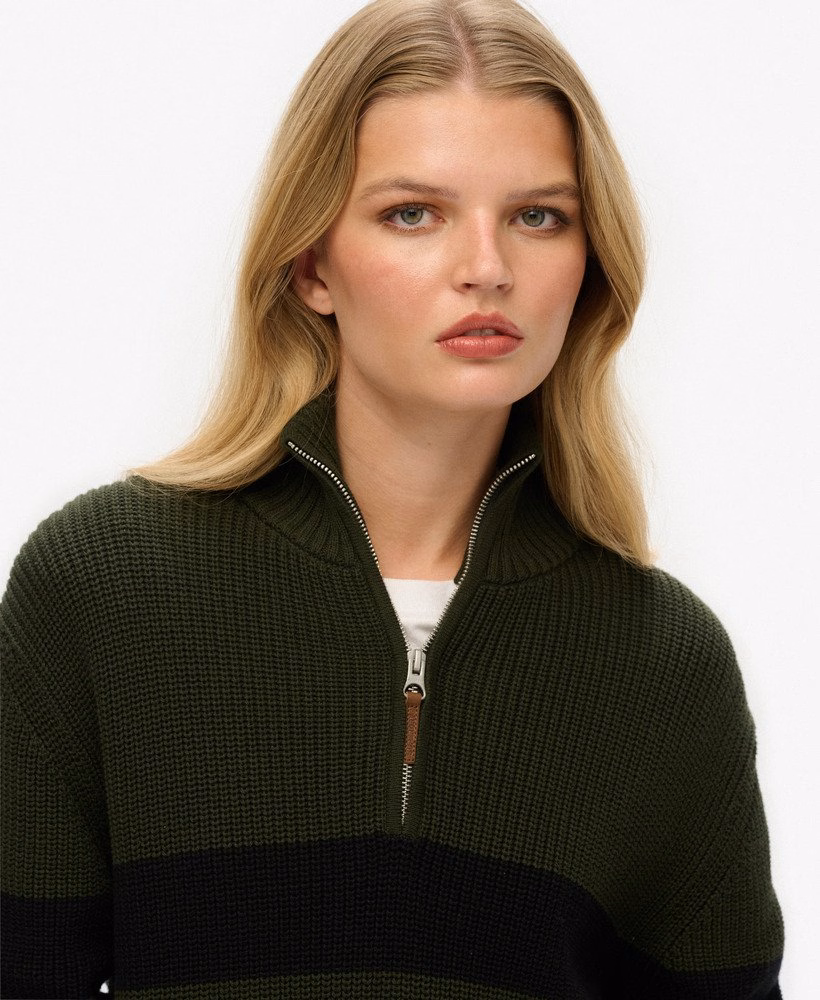 Oversized katoenen trui met klassieke strepen en halve rits