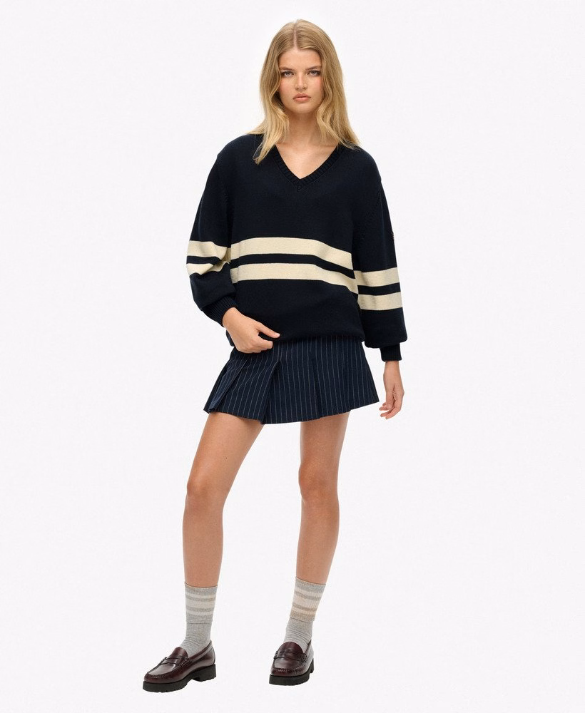 Oversized gestreepte V-hals trui